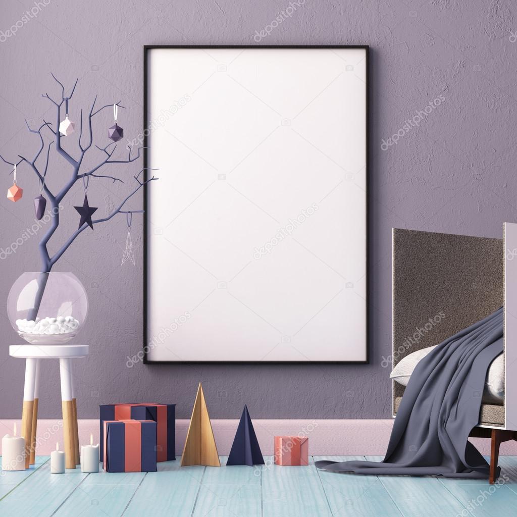 Blank poster in room interior 