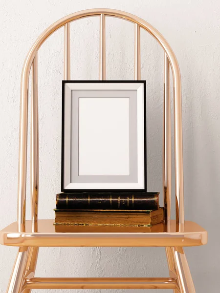 Mock up poster in a frame on a chair. — Stock Photo, Image