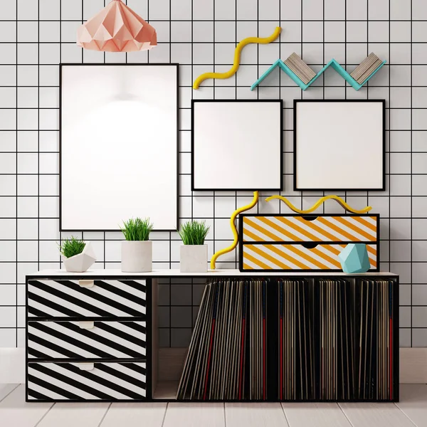 Interior colorido com armário. simular cartaz — Fotografia de Stock