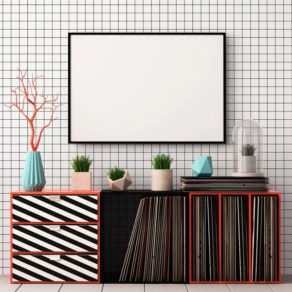 Colorful interior with locker. mock up poster — Stock Photo, Image