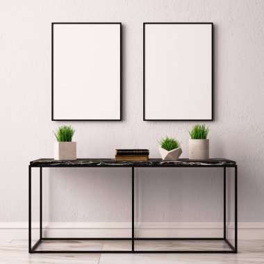 modern oda iç masa ve çerçeveler