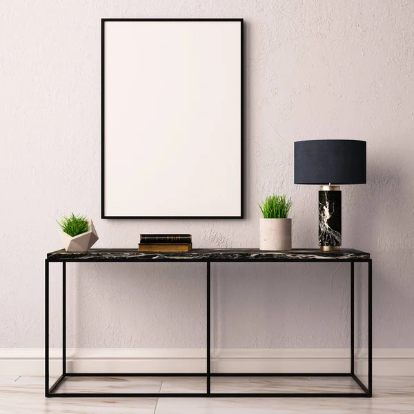 Modern room interior with table and frame — Stock Photo, Image