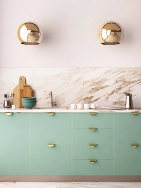 Cozinha interior em cores pastel — Fotografia de Stock