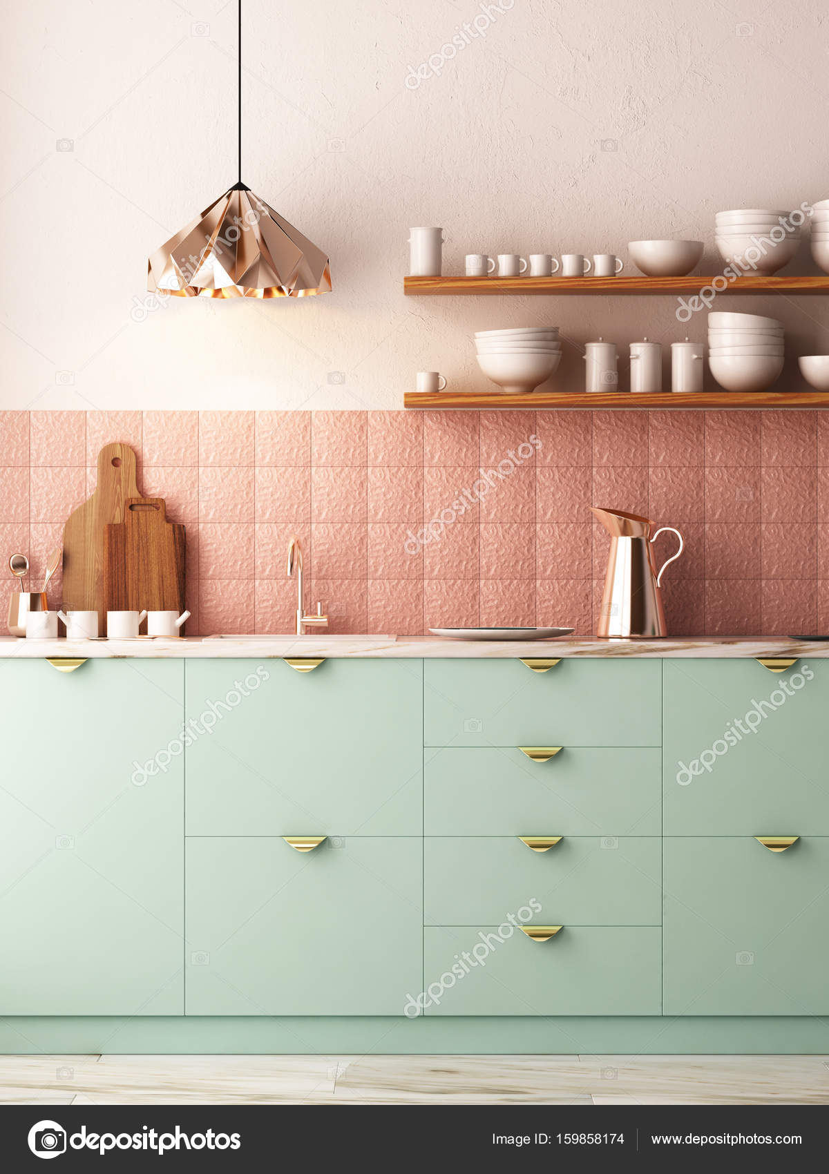 Interior kitchen in pastel colors — Stock Photo © FilL239 #159858174