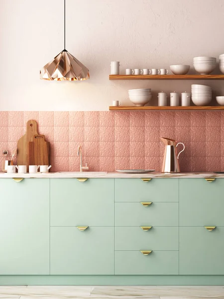  pastel renklerde iç mutfak