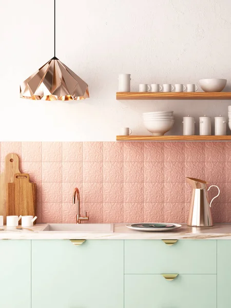 Interior kitchen in pastel colors — Stock Photo, Image