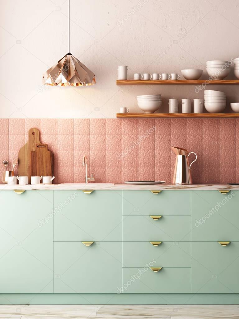 Interior kitchen in pastel colors — Stock Photo © FilL239 #159858174