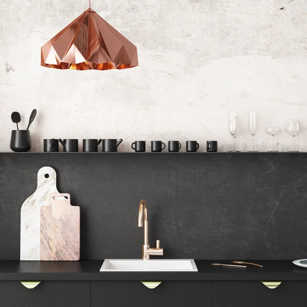 Cozinha interior em cores escuras — Fotografia de Stock