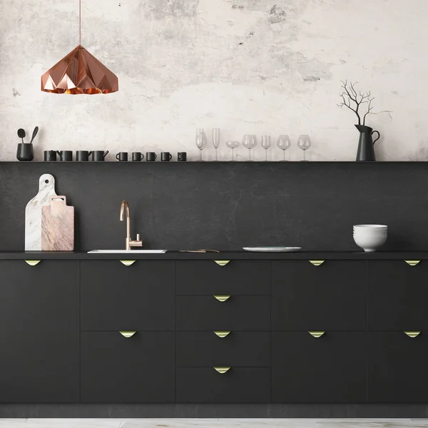 Wnętrza kuchnia w ciemnych kolorach — Zdjęcie stockowe