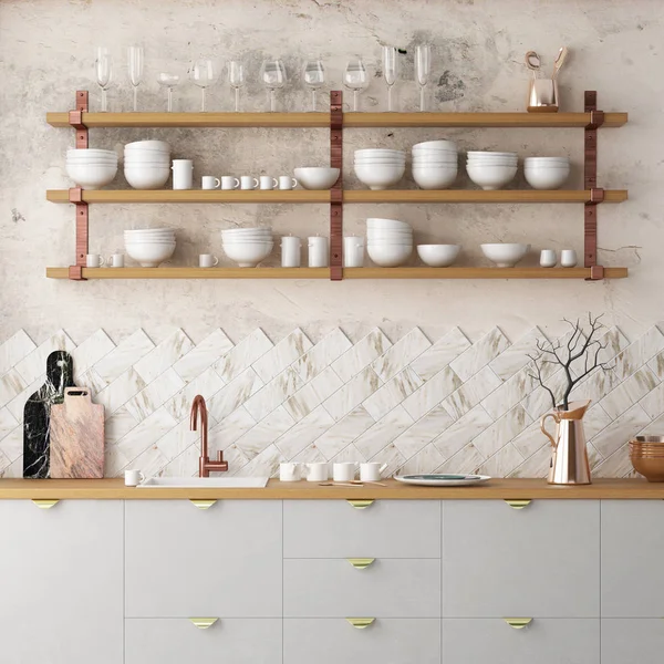 Interior kitchen in pastel colors — Stock Photo, Image