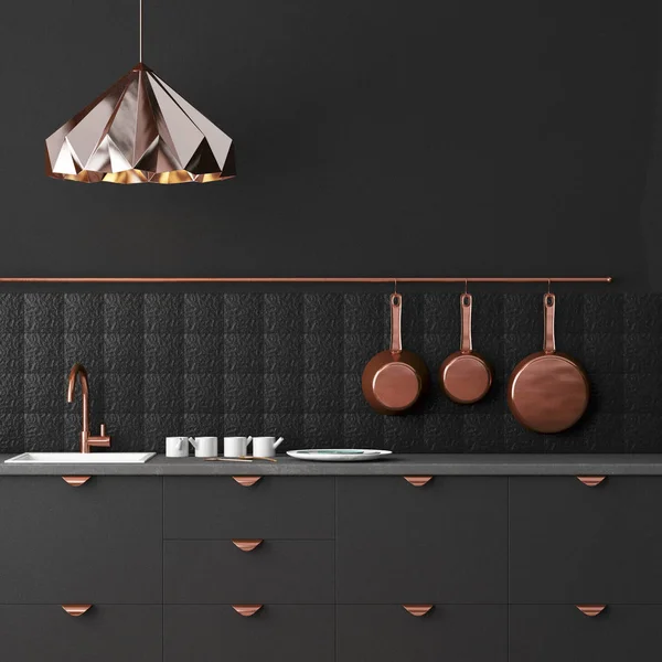 A sötét színek a belső konyha — Stock Fotó