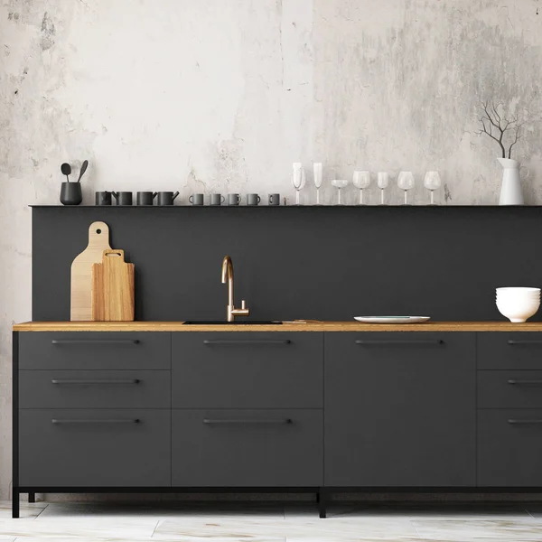 A sötét színű belső konyha — Stock Fotó