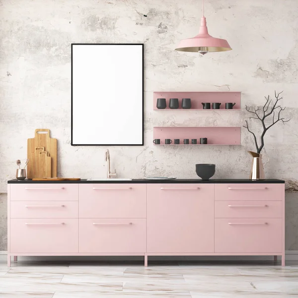 Interieur keuken in roze kleuren — Stockfoto