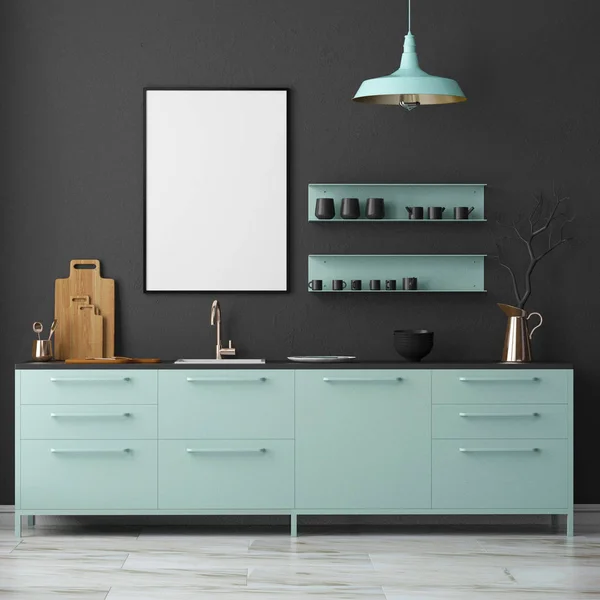 Interieur keuken in blauwe kleuren — Stockfoto