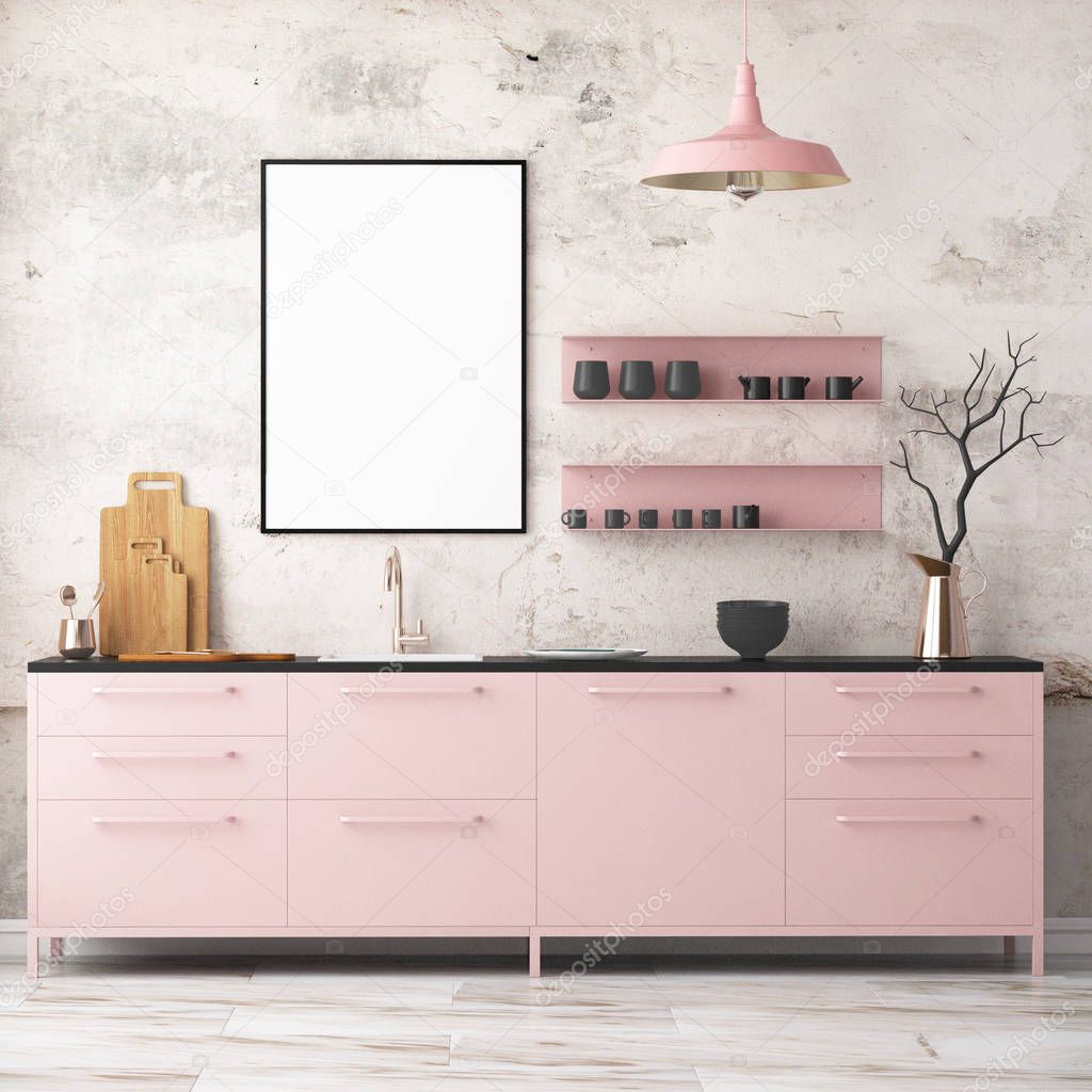  interior kitchen in pink colors