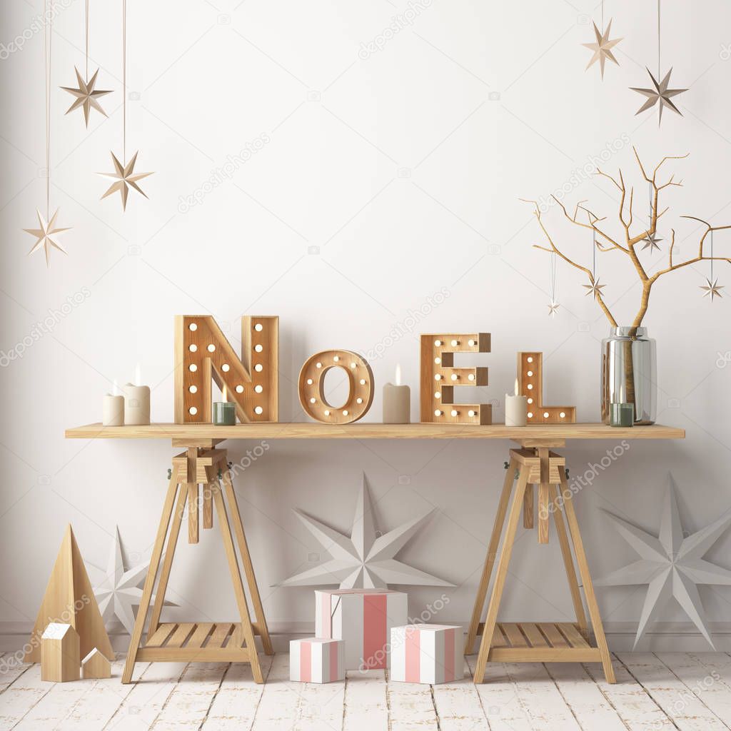 Mock up of the Christmas interior with large letters