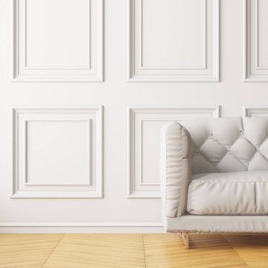 Beyaz kanepe oturma odası modern iç. 3D render