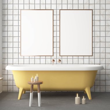 Vintage tarzı banyoda posterdeki alay. Trend rengi. 3D.