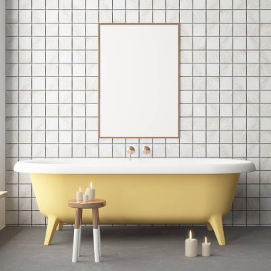 Vintage tarzı banyoda posterdeki alay. Trend rengi. 3D.