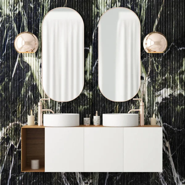 Interior Banheiro Com Dois Espelhos Estilo Art Deco — Fotografia de Stock