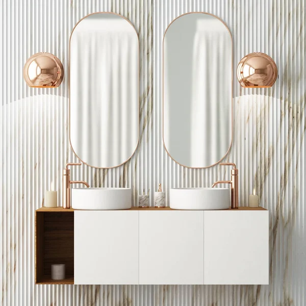 アールデコ様式の 枚のミラーのバスルームのインテリア — ストック写真