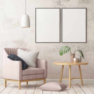 Oda iç koltuk ile. Modaya uygun renk. 3D render