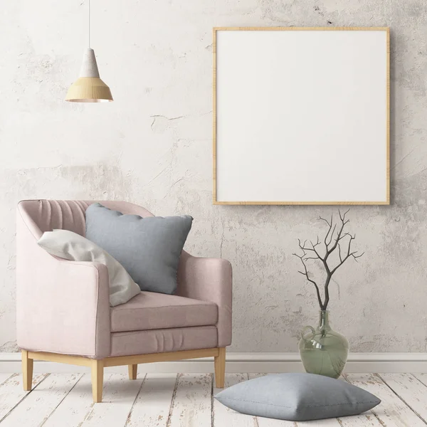 Room Interior Armchair Mockup Poster Trendy Color Render — Stock Photo, Image