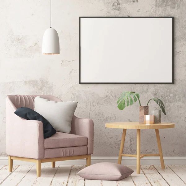 Room Interior Armchair Mockup Poster Trendy Color Render — Stock Photo, Image
