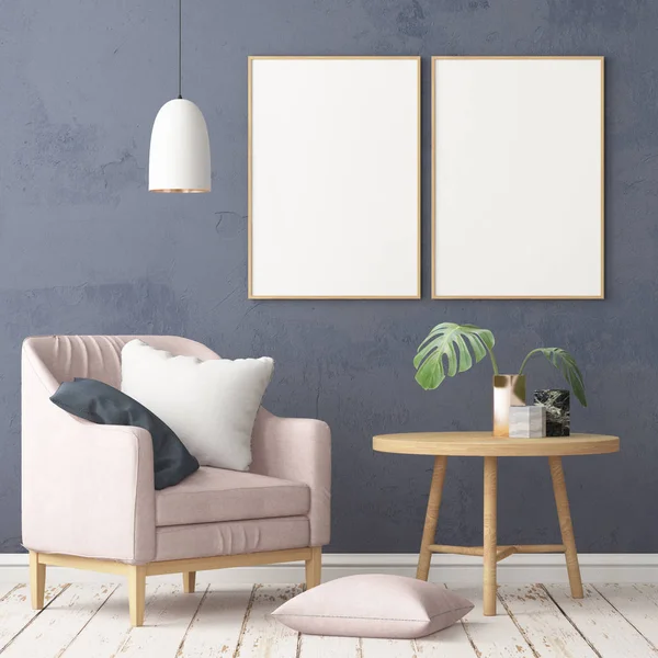 Interieur Van Kamer Met Fauteuil Trendy Kleur Render — Stockfoto