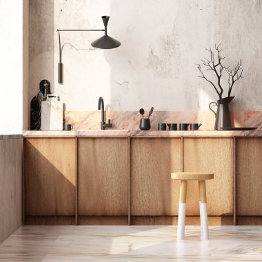 İskandinav tarzında ahşap modern mutfak tasarımı.