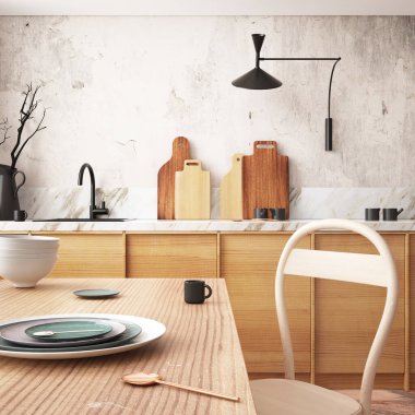 İskandinav tarzında ahşap modern mutfak tasarımı.