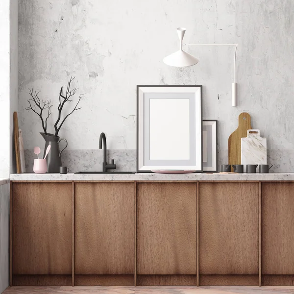 Rendering Der Modernen Holzküche Skandinavischen Stil — Stockfoto