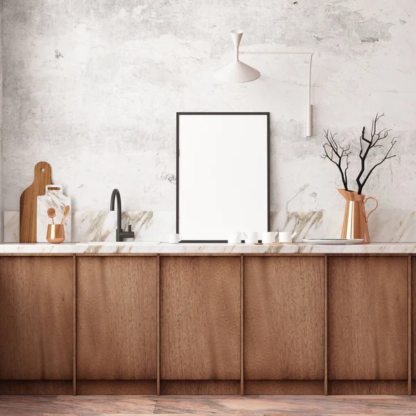 Vykreslení Interiéru Moderní Dřevěné Kuchyně Skandinávském Stylu — Stock fotografie