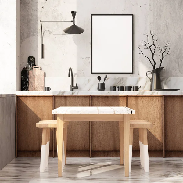 北欧スタイルの木製現代的なキッチンインテリアの3Dレンダリング — ストック写真