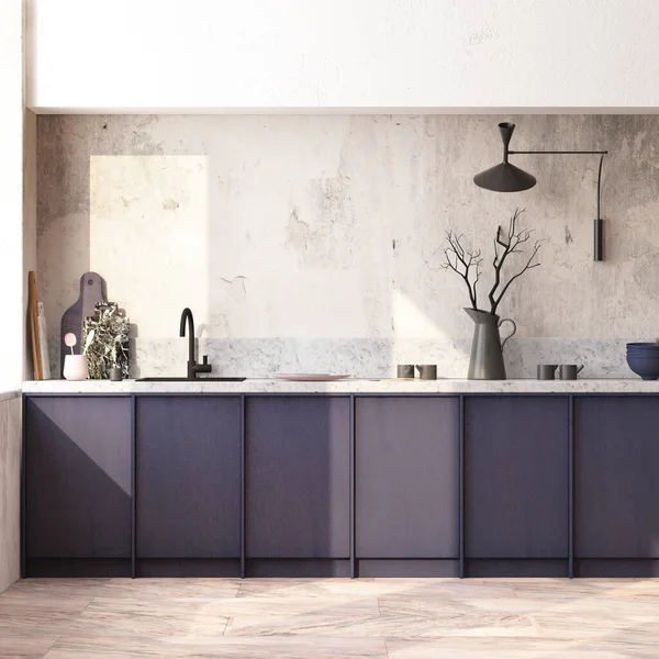 北欧スタイルの木製現代的なキッチンインテリアの3Dレンダリング — ストック写真