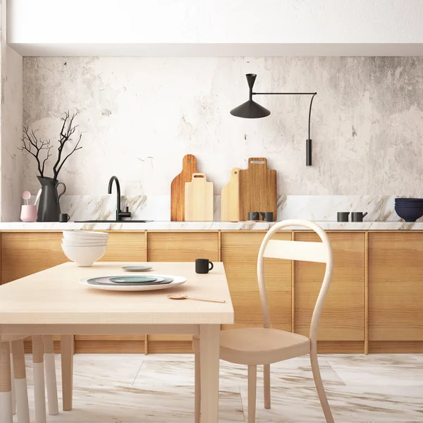 Skandinav Tarzında Ahşap Modern Mutfak Tasarımı — Stok fotoğraf