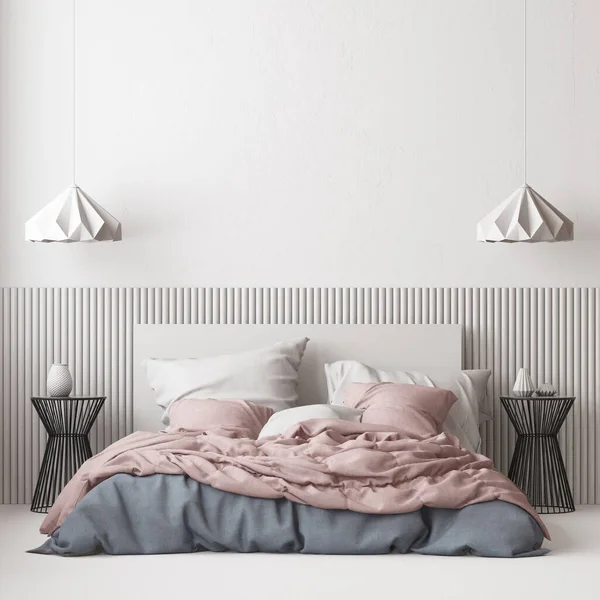 Colorful Rendering Modern Bedroom Interior Scandinavian Style — Stock Photo, Image