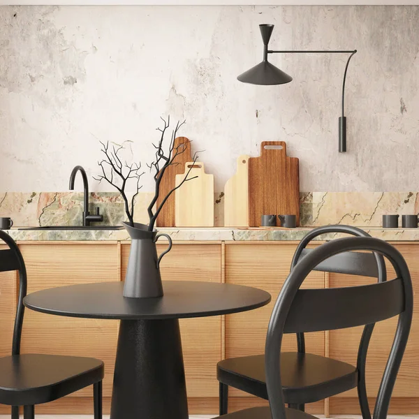 Rendering Der Modernen Holzküche Skandinavischen Stil Stockfoto
