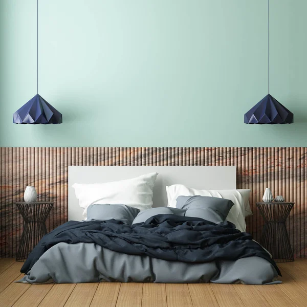 Farbenfrohe Darstellung Moderner Schlafzimmereinrichtung Skandinavischen Stil lizenzfreie Stockbilder
