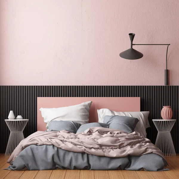 Farbenfrohe Darstellung Moderner Schlafzimmereinrichtung Skandinavischen Stil Stockbild