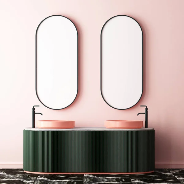 Riesige Spiegel Badezimmer Vintage Stil Trendfarbe lizenzfreie Stockfotos