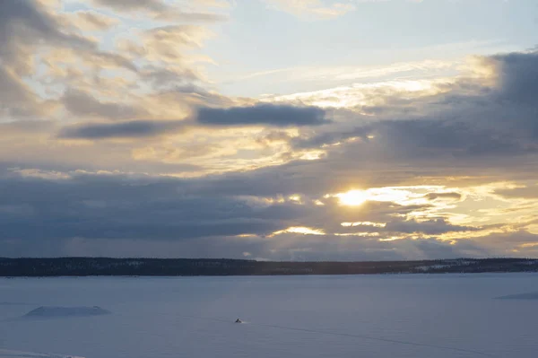 Northern Siberia Sunset Clouds Snow — Stock Photo, Image