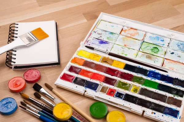Close up of group art supplies — Stock Photo, Image