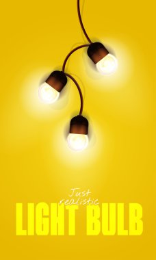 Gerçekçi renk vektör çizim. Degrade arka plan üzerinde izole parlayan ampul garland. Şablon için tatil tebrik kartı.