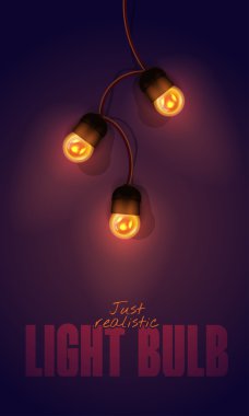 Gerçekçi renk vektör çizim. Degrade arka plan üzerinde izole parlayan ampul garland. Şablon için tatil tebrik kartı.