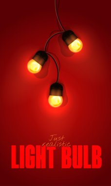 Gerçekçi renk vektör çizim. Degrade arka plan üzerinde izole parlayan ampul garland. Şablon için tatil tebrik kartı.