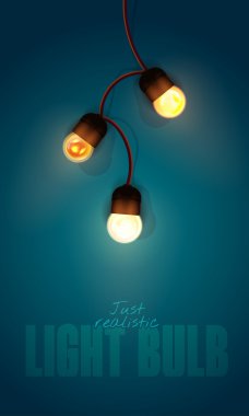 Gerçekçi renk vektör çizim. Degrade arka plan üzerinde izole parlayan ampul garland. Şablon için tatil tebrik kartı.