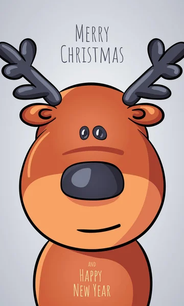矢量卡通特写圣诞鹿的照片以贺卡的形式祝贺圣诞贺卡。新年留言横幅. — 图库矢量图片