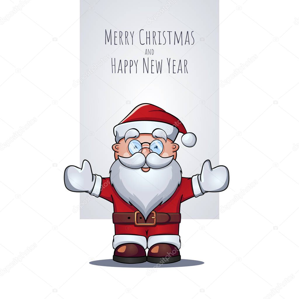 Vector cartoon character of Santa Claus as Christmas greeting ca