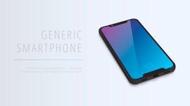 Vektör minimalist 3d izometrik çizimde cep telefonu. Smartphone perspektif görünüm. Mockup genel aygıt. İnfographics veya sunuyu UI tasarım şablonu. Kavram grafik tasarım en iyi arabirimi.